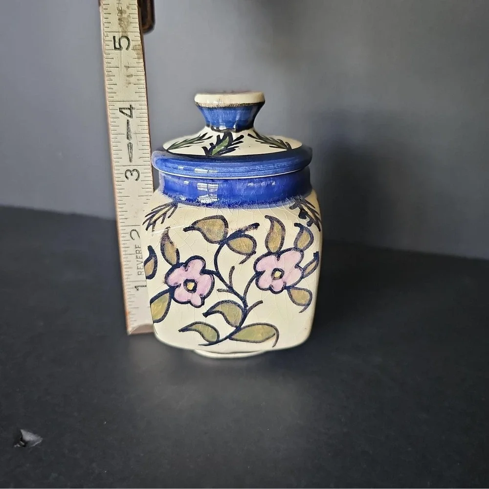 Hand Painted Jerusalem Old City Ceramic Floral Lidded Jar Signed Glossy